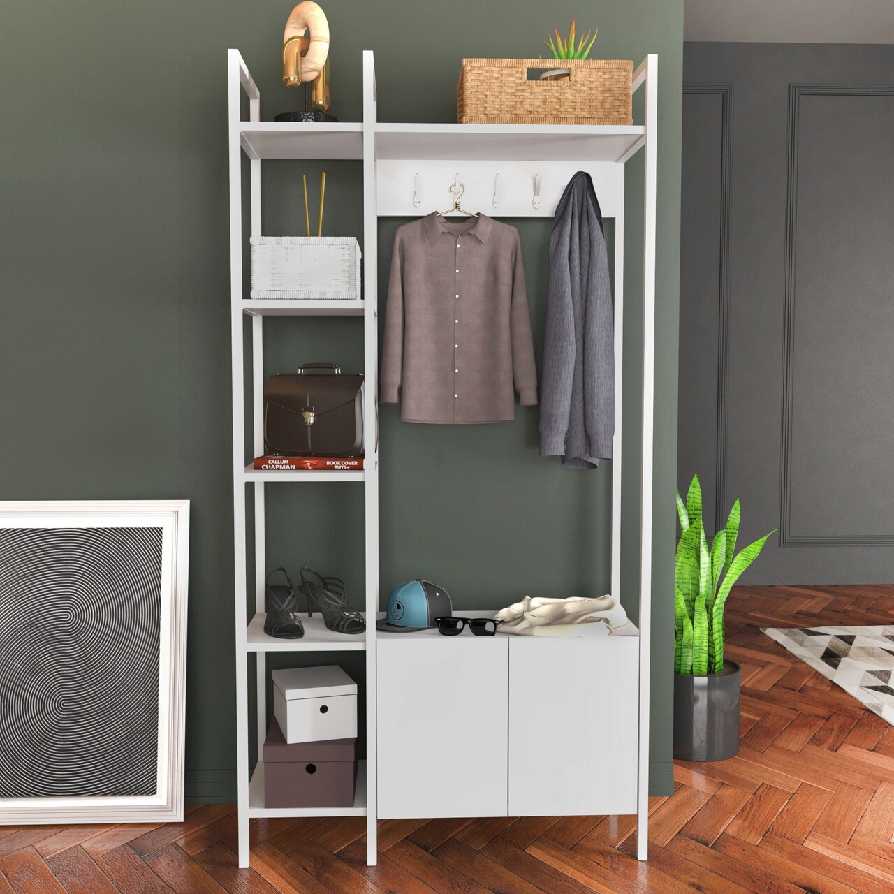 Cuier de perete, Hanah Home, Doga, 90x35x175 cm, Alb - imagine 6